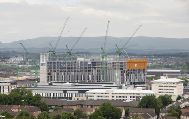 View of the new hospital during construction